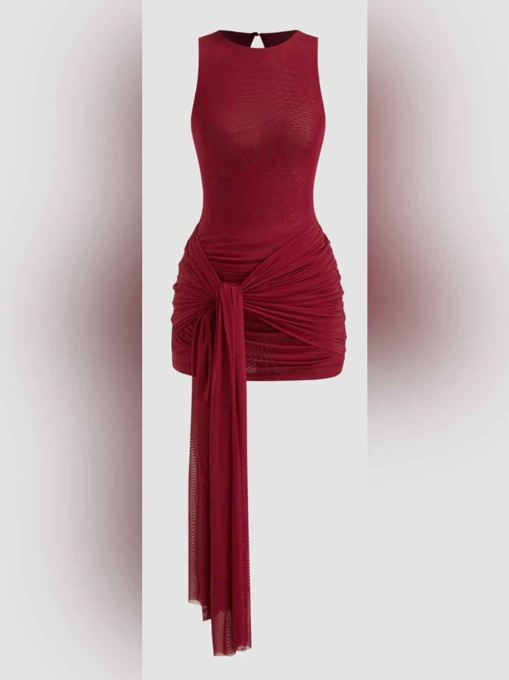 Cider SMALL Wine Red Ruched Tie-Front Mini Dress